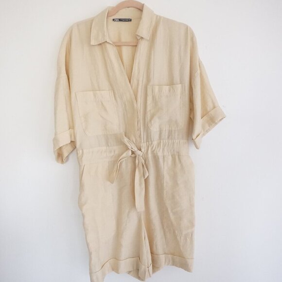 Zara Cream Bohemian Boho Breathable Short Sleeve Shorts Romper M - Picture 1 of 16